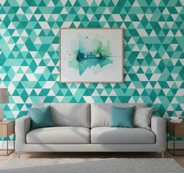 Living room wallpaper in turquoise triangular shades - TenStickers