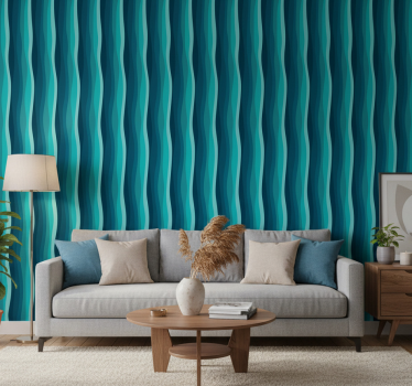 Living room wallpaper in wavy blue pattern - TenStickers
