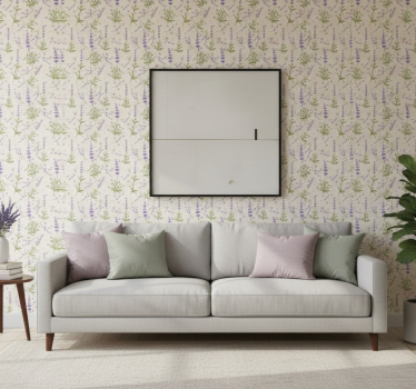 Living room wallpaper lavender floral design - TenStickers