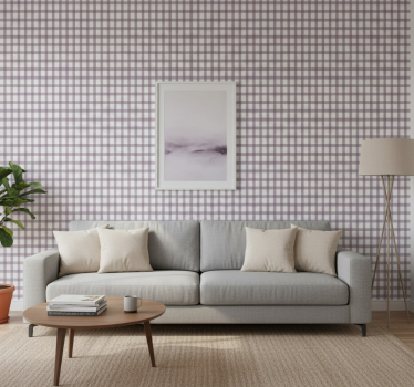 Living room wallpaper lilac gingham pattern - TenStickers