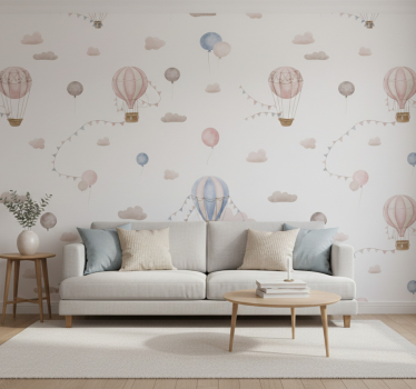 Living room wallpaper pastel hot air balloon - TenStickers