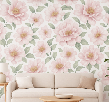 Living room wallpaper pastel peony floral design - TenStickers