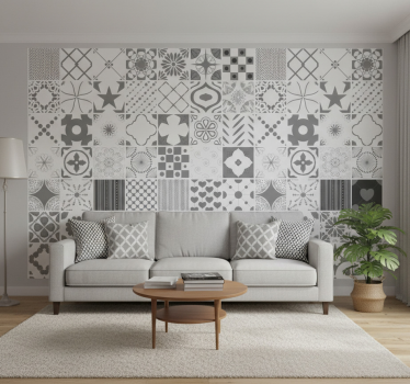 Living room wallpaper patterned monochrome texture - TenStickers
