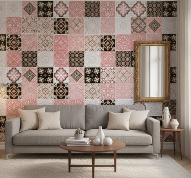 Living room wallpaper pink cement design - TenStickers