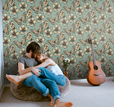 Living room wallpaper retro butterflies - TenStickers