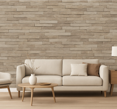 Living room wallpaper textured stone appearance - TenStickers