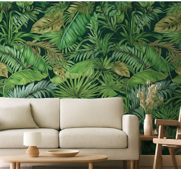 Living room wallpaper tropical jungle leaves - TenStickers