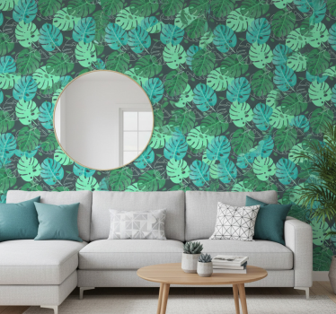 Living room wallpaper tropical leaf design - TenStickers