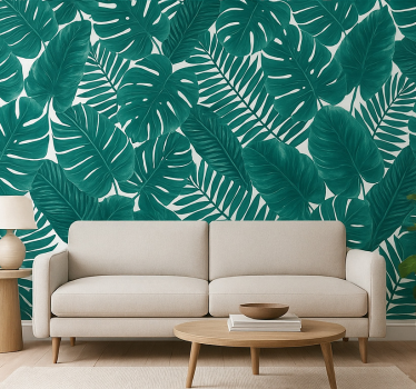 Living room wallpaper tropical palm leaves design - TenStickers