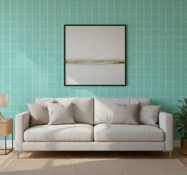Living room wallpaper turquoise tiled surface - TenStickers