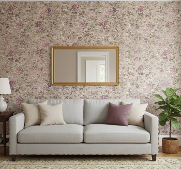 Living room wallpaper vintage floral purple - TenStickers