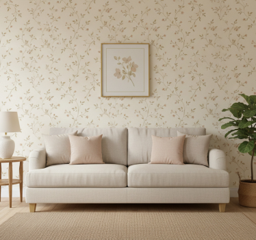 Living room wallpaper white background with flowers - TenStickers