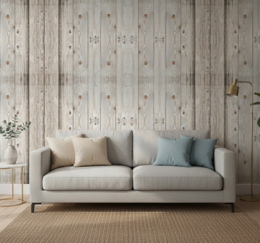 Living room wallpaper white pine wood effect - TenStickers