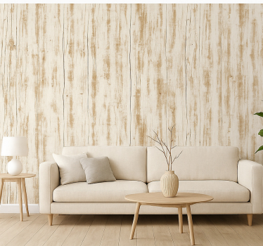 Living room wallpaper whitewashed wood plank - TenStickers