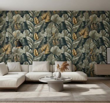 Living room wallpaper with botanical and floral patterns - TenStickers