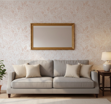 Living room wallpaper with delicate rose patterns - TenStickers