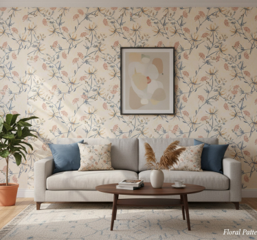 Living room wallpaper with floral pattern accents - TenStickers