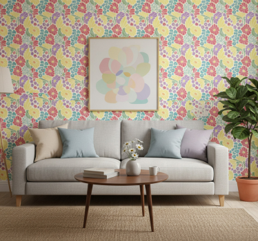 Living room wallpaper with pastel flowers design - TenStickers