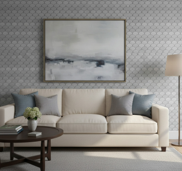 Living room wallpaper with scalloped pattern design - TenStickers