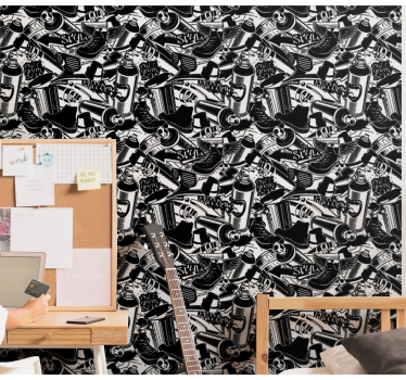 Mono-tonal graffiti wall tags Wallpaper paintings - TenStickers