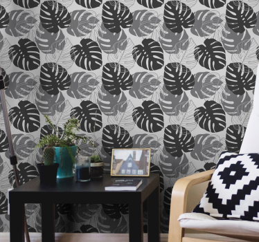 Monochrome Leaf Pattern foliage wallpaper - TenStickers