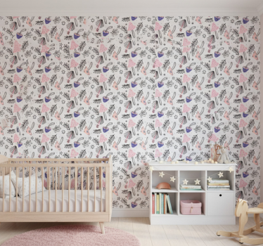 Nature wallpaper featuring classic mushrooms and flowers - TenStickers