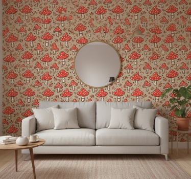 Nature wallpaper featuring typical mushrooms on beige - TenStickers