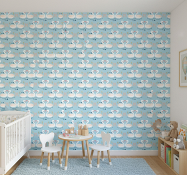 Nature wallpaper swans in love pattern blue - TenStickers