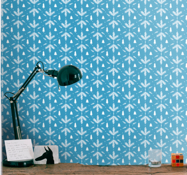 Nordic style folk blue Wallpaper for bedroom - TenStickers