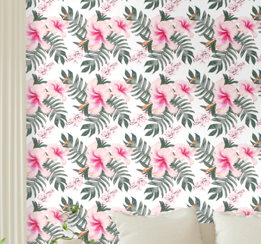 Orchid rose pattern floral wallpaper - TenStickers