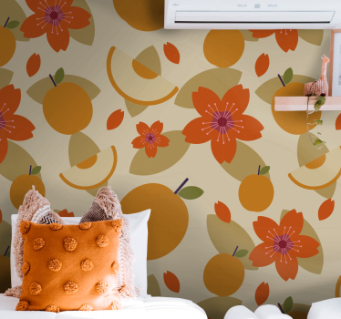 Ornamental 70's pop flowers vintage wallpaper - TenStickers