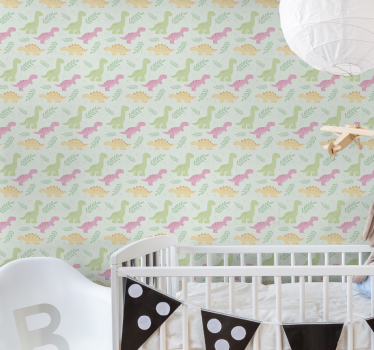 Pastel Dinosaur Pattern dinosaurs wallpaper - TenStickers