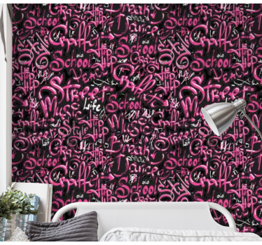 Pink and black graffiti Wallpaper paintings - TenStickers