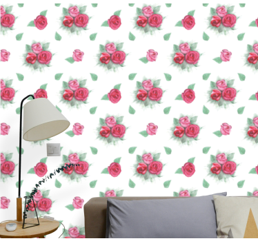 Pink and red roses pattern bedroom wallpaper - TenStickers