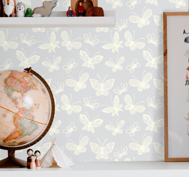 Pink and white child pattern butterfly wallpaper - TenStickers