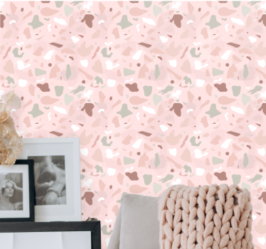 Pink shades terrazzo pattern Lounge Wallpaper - TenStickers