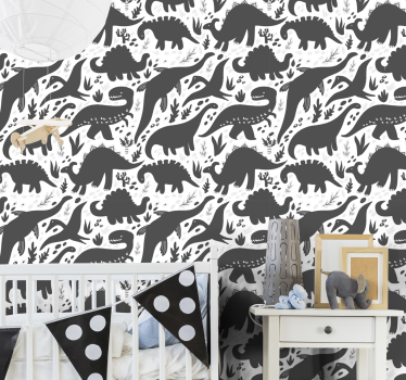 Playful Dinosaur Silhouettes dinosaurs wallpaper - TenStickers
