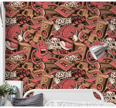 Red graffiti street design Wallpaper paintings - TenStickers