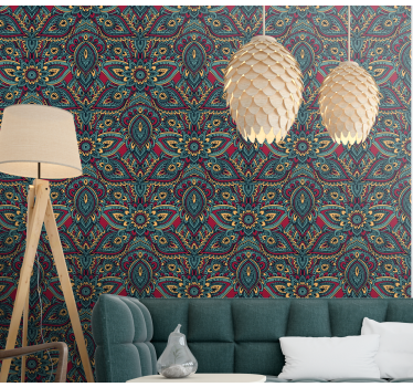 Red Indian pattern Classic Wallpaper patterns - TenStickers