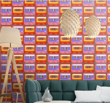 Vintage wallpaper retro cassette collection - TenStickers