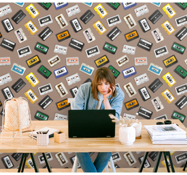 Vintage wallpaper retro cassette design - TenStickers