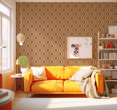 Retro orange and brown motif front room wallpaper mural - TenStickers
