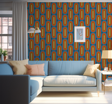 Retro design rounded blue circles living room wallpaper - TenStickers