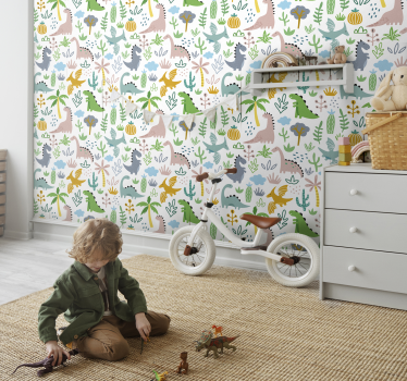 Scandinavian jurassic park pattern dino mural wallpaper - TenStickers