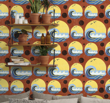 Sun, Beach and Wave Geometric wallpaper - TenStickers