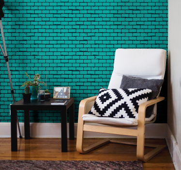 Teal brick illusion brick wallpaper - TenStickers