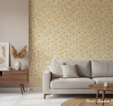 Living room wallpaper floral orange paisley - TenStickers