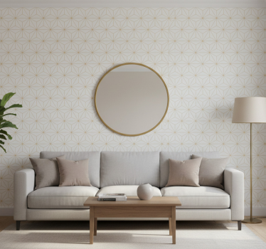 Living room wallpaper in white and gold lines - TenStickers