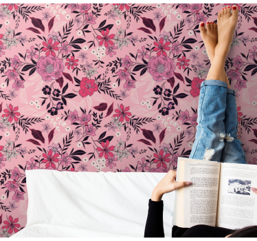 Trendy pink floral pattern Nature wallpaper - TenStickers