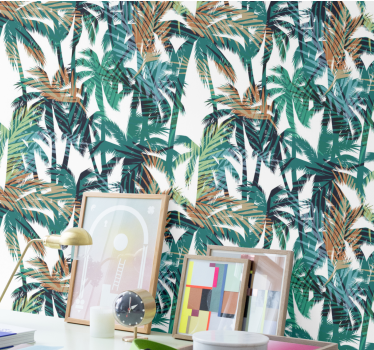 Green and white palm trees jungle wallpaper - TenStickers